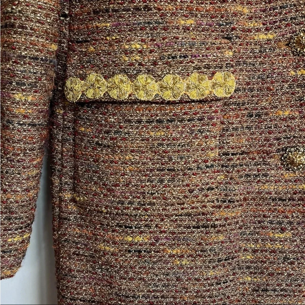 St John Couture Knit Suit Sz 14/16 Jacket Blazer Shimmer Gold Trim Luxury READ - Picture 9 of 16